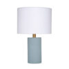 Myn Table Lamp, 18 Inch, White Linen Drum Shade, Blue Leather Base