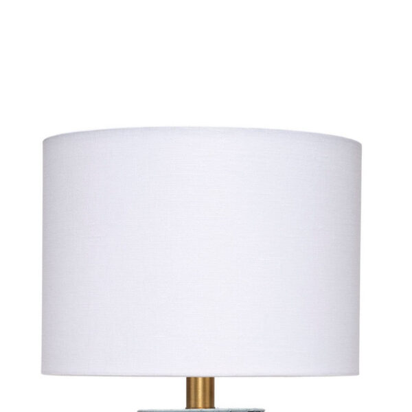 Myn Table Lamp, 18 Inch, White Linen Drum Shade, Blue Leather Base