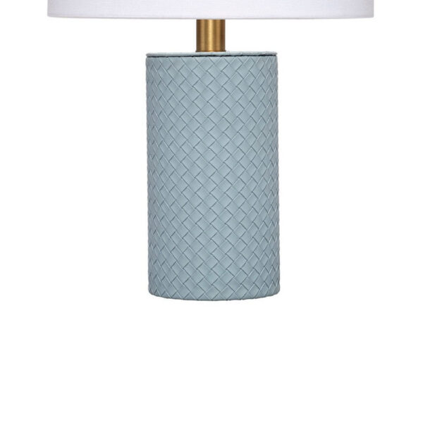 Myn Table Lamp, 18 Inch, White Linen Drum Shade, Blue Leather Base
