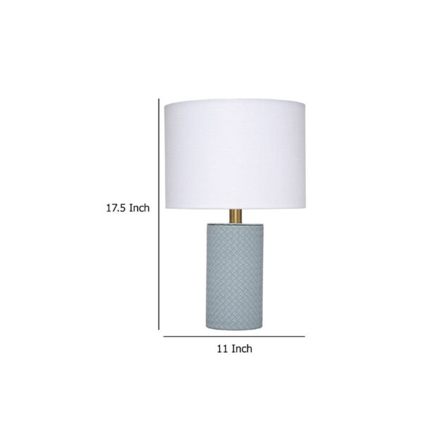 Myn Table Lamp, 18 Inch, White Linen Drum Shade, Blue Leather Base
