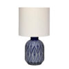Hyla Accent Table Lamp, 17 Inch, Cream Linen, Blue Geometric Ceramic