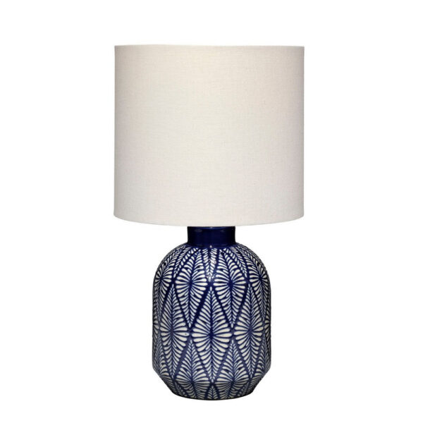 Hyla Accent Table Lamp, 17 Inch, Cream Linen, Blue Geometric Ceramic