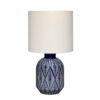 Hyla Accent Table Lamp, 17 Inch, Cream Linen, Blue Geometric Ceramic
