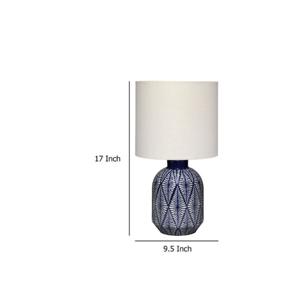 Hyla Accent Table Lamp, 17 Inch, Cream Linen, Blue Geometric Ceramic