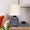 Hyla Accent Table Lamp, 17 Inch, Cream Linen, Blue Geometric Ceramic