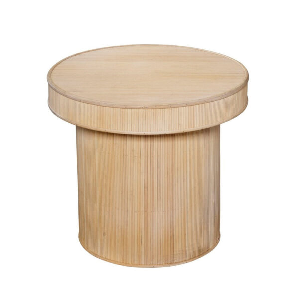 Tyl Side End Table, 22 Inch, Round Top, Cylindrical Bamboo Base, Brown