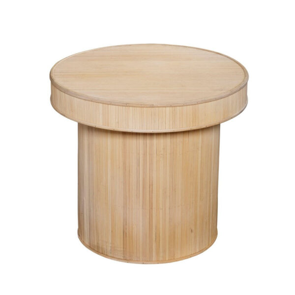 Tyl Side End Table, 22 Inch, Round Top, Cylindrical Bamboo Base, Brown