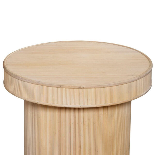Tyl Side End Table, 22 Inch, Round Top, Cylindrical Bamboo Base, Brown