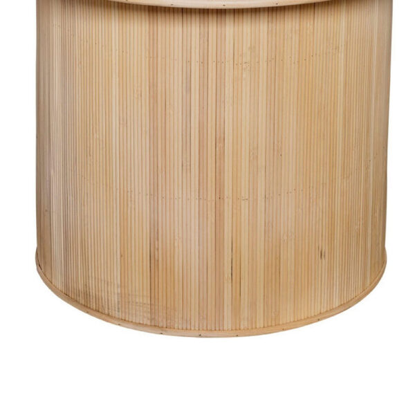 Tyl Side End Table, 22 Inch, Round Top, Cylindrical Bamboo Base, Brown