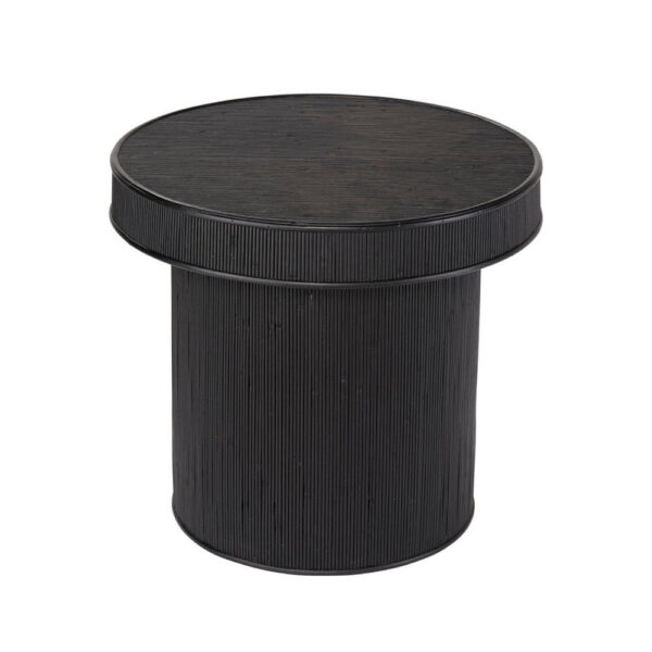 Tyl Side End Table, 22 Inch, Round Top, Cylindrical Bamboo Base, Black