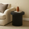 Tyl Side End Table, 22 Inch, Round Top, Cylindrical Bamboo Base, Black