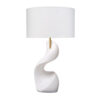 Koz Accent Table Lamp, Linen Shade, White Curved Sculpture 32 Inch
