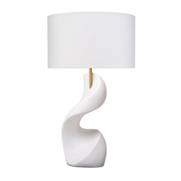 Koz Accent Table Lamp, Linen Shade, White Curved Sculpture 32 Inch
