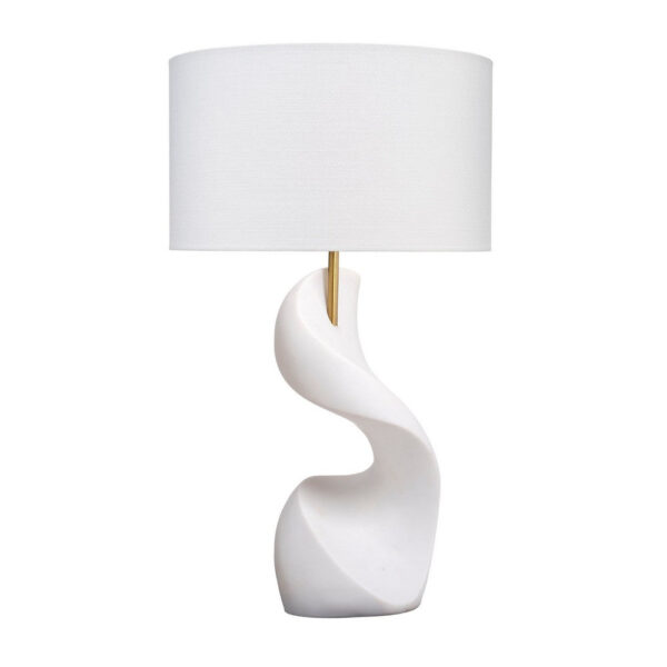 Koz Accent Table Lamp, Linen Shade, White Curved Sculpture 32 Inch