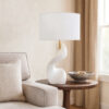 Koz Accent Table Lamp, Linen Shade, White Curved Sculpture 32 Inch