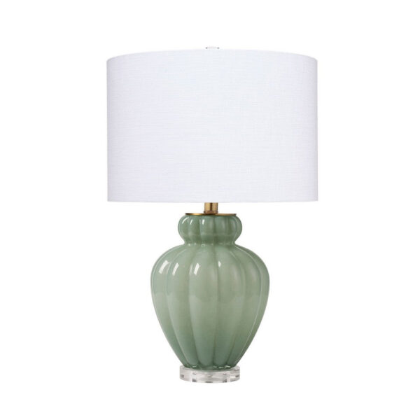 Aggy Accent Table Lamp, White Linen Shade, Green Glass Base 23 Inch