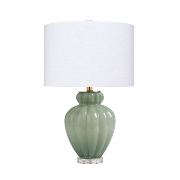 Aggy Accent Table Lamp, White Linen Shade, Green Glass Base 23 Inch