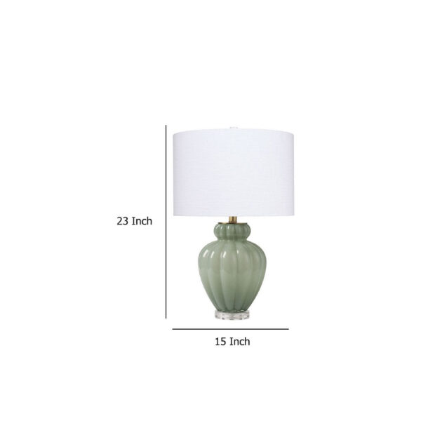 Aggy Accent Table Lamp, White Linen Shade, Green Glass Base 23 Inch