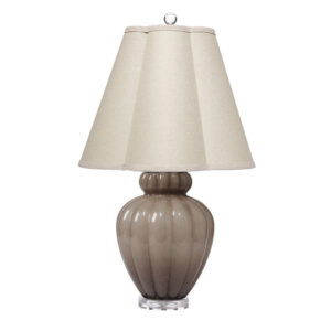 Aggy Accent Table Lamp, 23 Inch, Linen Scallop Shade, Taupe Glass Base