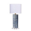 Flix Accent Table Lamp, 23 Inch, White Linen, Blue Scalloped Ceramic