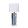 Flix Accent Table Lamp, 23 Inch, White Linen, Blue Scalloped Ceramic