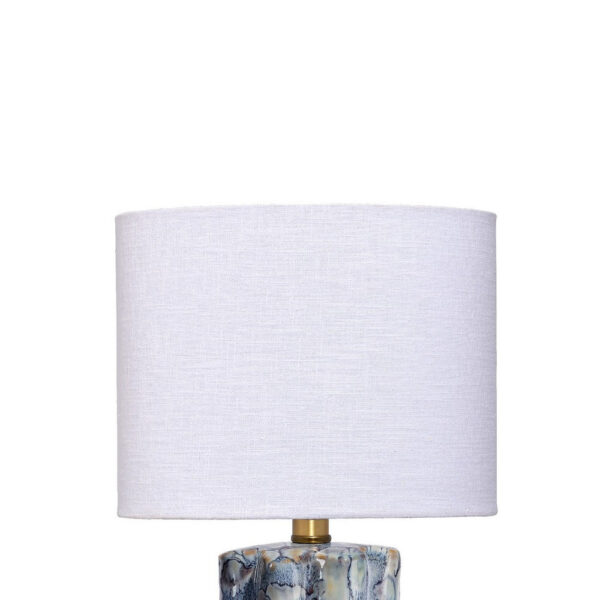 Flix Accent Table Lamp, 23 Inch, White Linen, Blue Scalloped Ceramic
