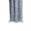 Flix Accent Table Lamp, 28 Inch, White Linen, Blue Scalloped Ceramic