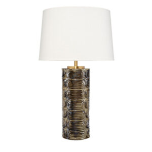 Wrix Accent Table Lamp, White Linen Shade, Ceramic Brown Base 29 Inch