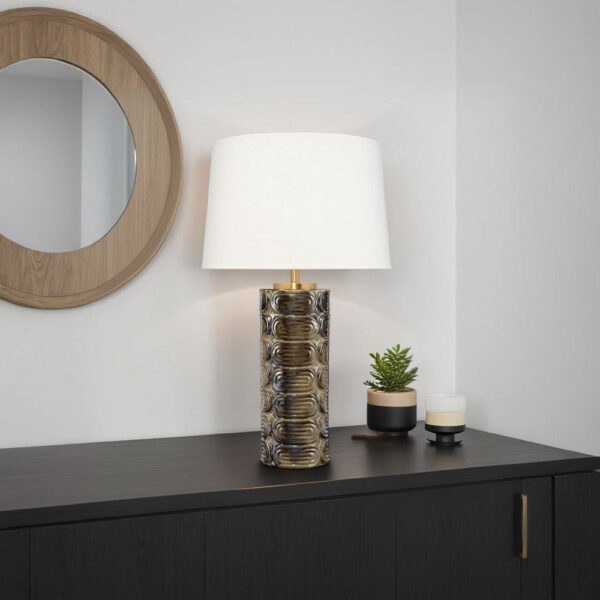 Wrix Accent Table Lamp, White Linen Shade, Ceramic Brown Base 29 Inch