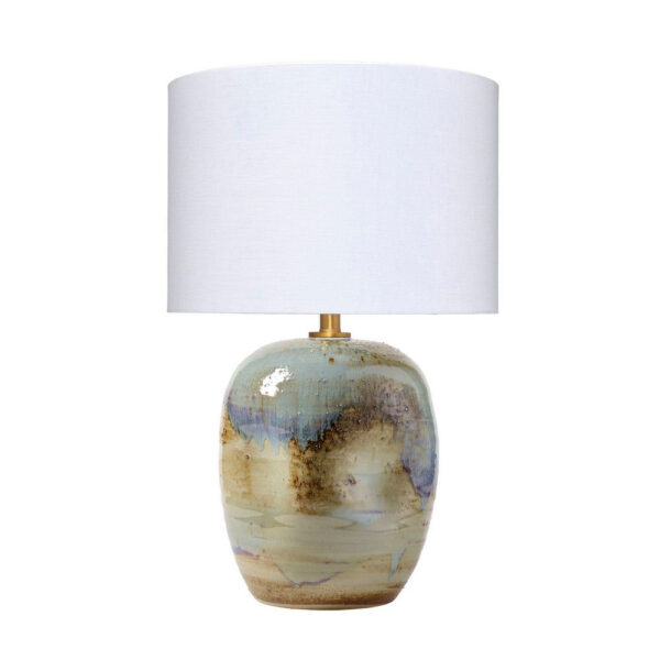Sivy Accent Table Lamp, Linen, Round Abstract Ceramic Blue 26 Inch