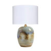 Sivy Accent Table Lamp, Linen, Round Abstract Ceramic Blue 26 Inch