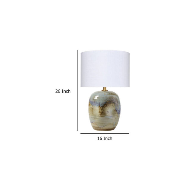 Sivy Accent Table Lamp, Linen, Round Abstract Ceramic Blue 26 Inch