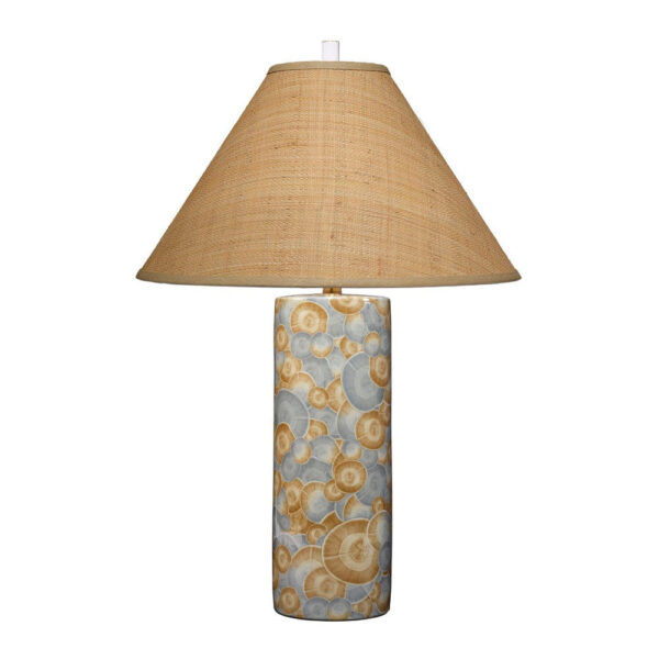 Eriy Accent Table Lamp, Brown Raffia Cone Shade, Blue Abstract 29 Inch