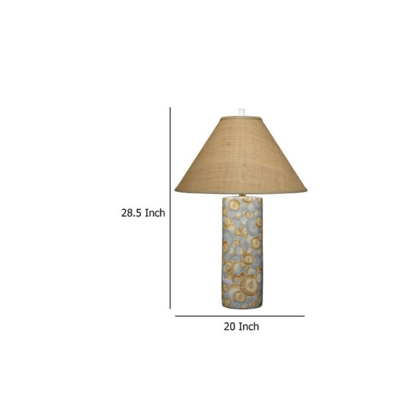 Eriy Accent Table Lamp, Brown Raffia Cone Shade, Blue Abstract 29 Inch