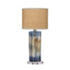 Absy Accent Table Lamp, Brown Oval Raffia Shade, Abstract Blue 23 Inch