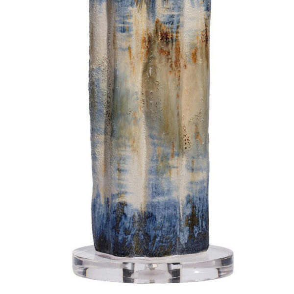 Absy Accent Table Lamp, Brown Oval Raffia Shade, Abstract Blue 23 Inch