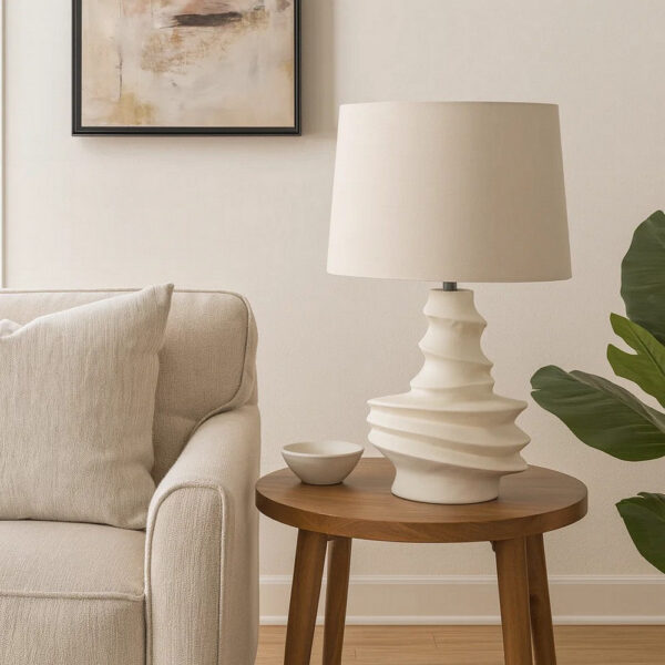 Liny Accent Table Lamp, Linen Shade, Modern Dynamic Ivory Base 29 Inch