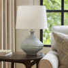 Ozy Accent Table Lamp, Linen Shade, Light Blue Turned Ceramic 23 Inch