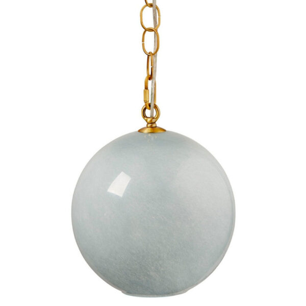 Tero Ceiling Pendant Light, Blue Blown Glass, Antique Brass, 12 Inch