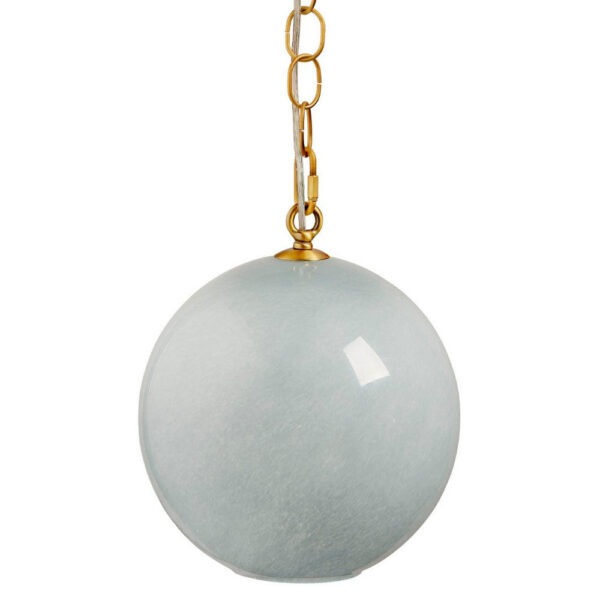 Tero Ceiling Pendant Light, Blue Blown Glass, Antique Brass, 12 Inch