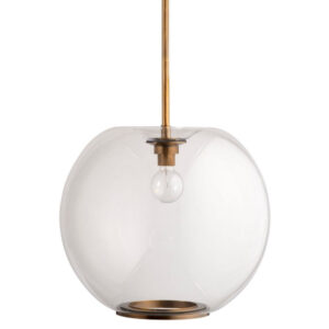 Leio Ceiling Pendant Light, Clear Blown Glass, Antique Brass, 20 Inch