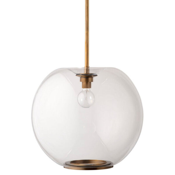 Leio Ceiling Pendant Light, Clear Blown Glass, Antique Brass, 20 Inch