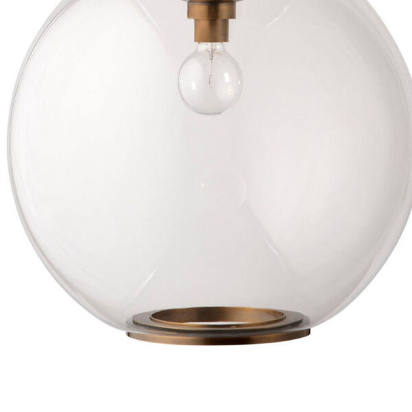 Leio Ceiling Pendant Light, Clear Blown Glass, Antique Brass, 20 Inch