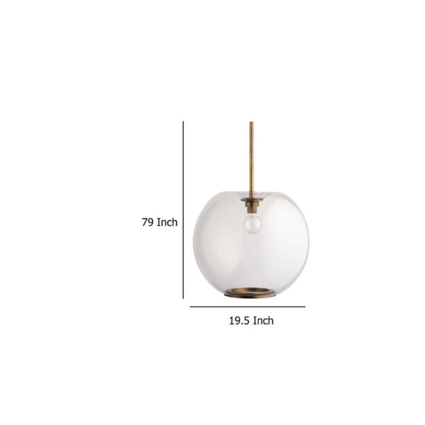 Leio Ceiling Pendant Light, Clear Blown Glass, Antique Brass, 20 Inch