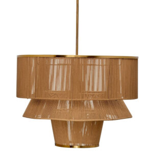 Dero Chandelier, 3 Tier Natural Brown Cotton Rope Woven, 25 Inch Metal