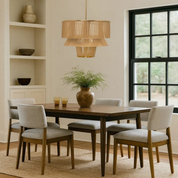 Dero Chandelier, 3 Tier Natural Brown Cotton Rope Woven, 25 Inch Metal