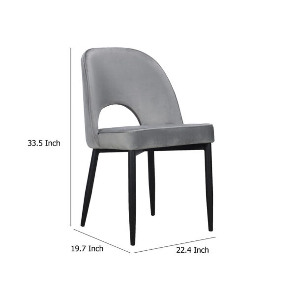 Koir Set of 2 Dining Chair, Gray Fabric, Cut Out Backrest, Black Legs