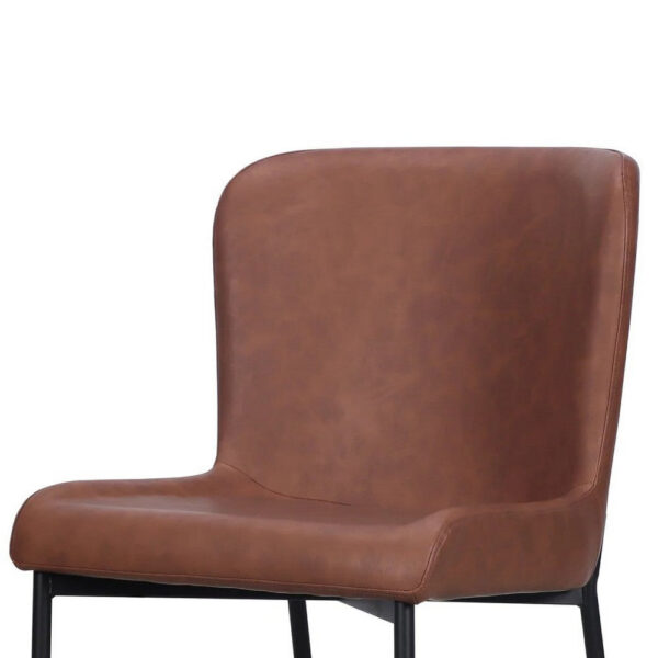 Woxy Set of 2 Dining Chair Cognac Brown Faux Leather, Black Metal Legs