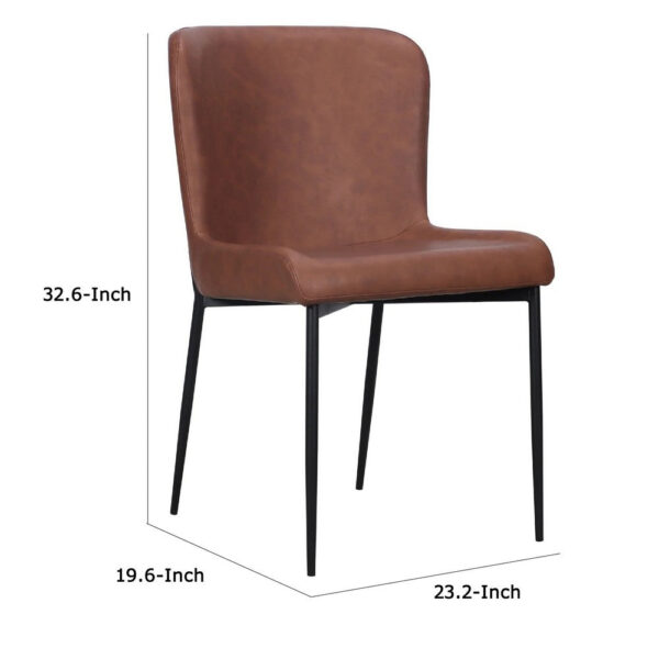 Woxy Set of 2 Dining Chair Cognac Brown Faux Leather, Black Metal Legs