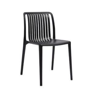 Womu Outdoor Side Chair Set of 4, Black Finish, Open Slatted Backrest